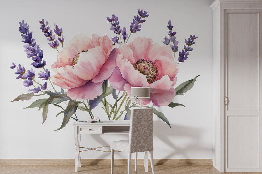 Watercolor of flowers and leaves