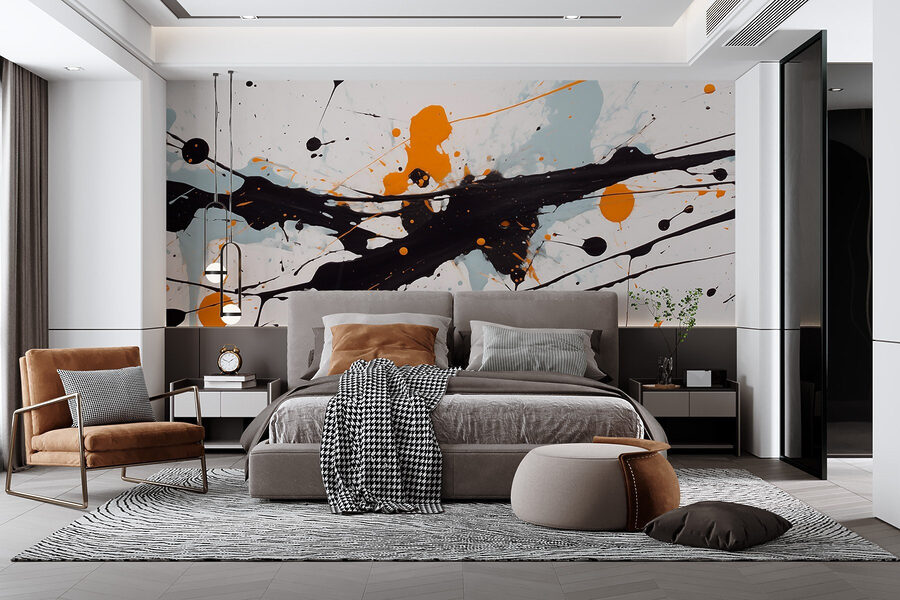 Wall murals Black and orange paint splatter