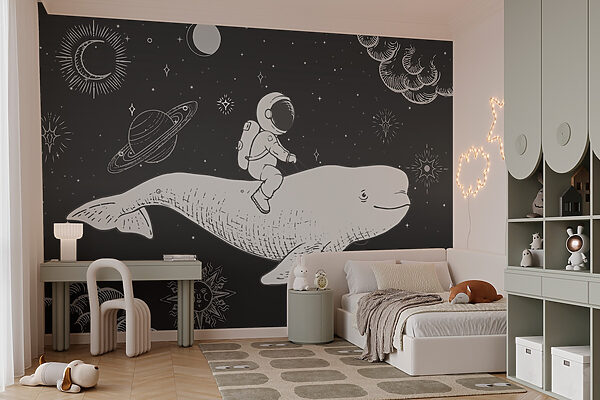 Drawing of a person riding a whale Drawing of a person riding a whale
