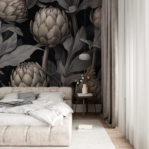 Artichokes and leaves on a black background Artichokes and leaves on a black background