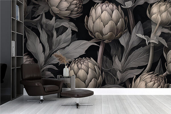 Artichokes and leaves on a black background Artichokes and leaves on a black background
