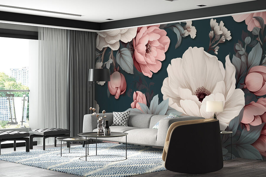 Floral pattern with white and pink flowers