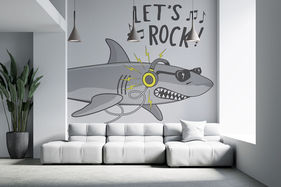 Cartoon shark with headphones