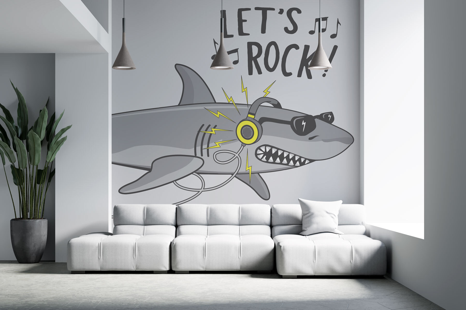 Cartoon shark with headphones