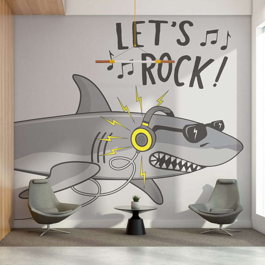 Cartoon shark with headphones