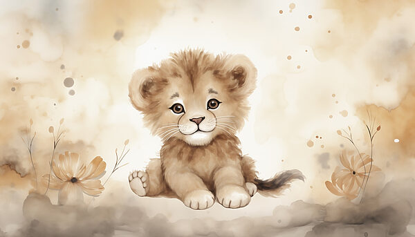 Watercolor of a lion cub Watercolor of a lion cub