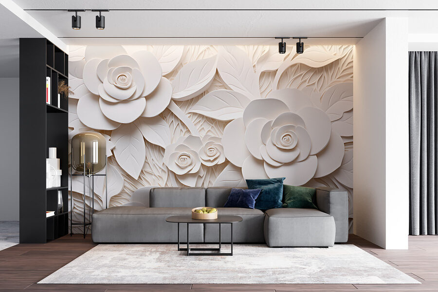 White paper flowers and leaves