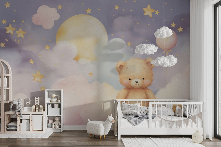 Wall murals Teddy bear sitting on a cloud - Image 3