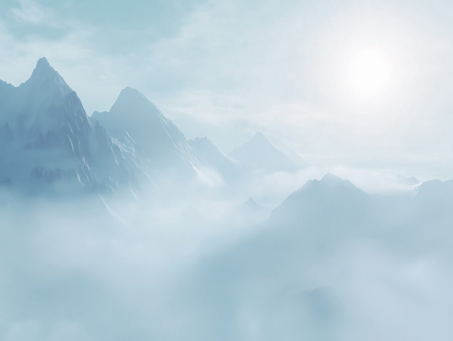 Wall murals Mountain range with clouds and the sun - Image 3