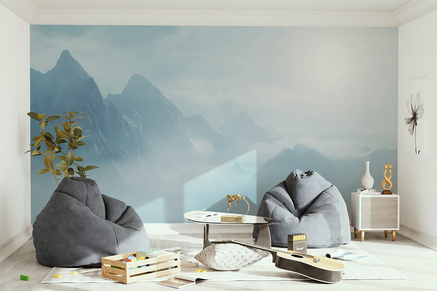 Wall murals Mountain range with clouds and the sun