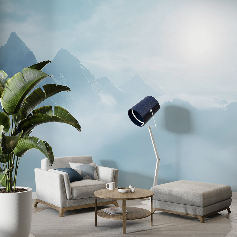 Wall murals Mountain range with clouds and the sun - Image 2