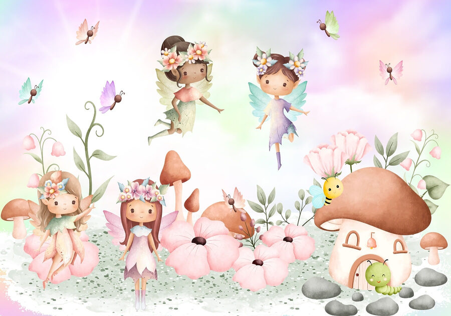 Wall murals Group of fairies in a garden - Image 4