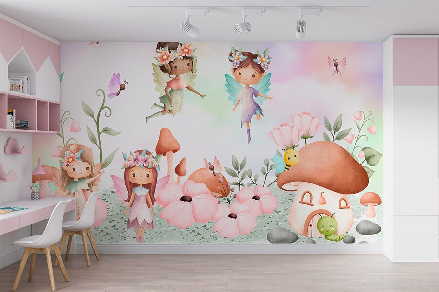 Wall murals Group of fairies in a garden