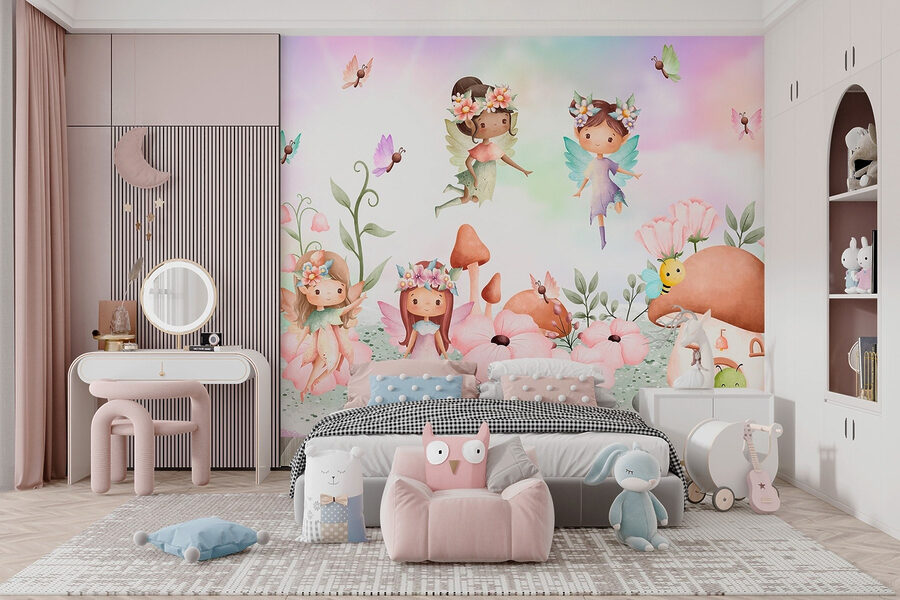 Wall murals Group of fairies in a garden - Image 2