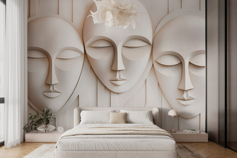 Wall murals Group of white masks - Image 2