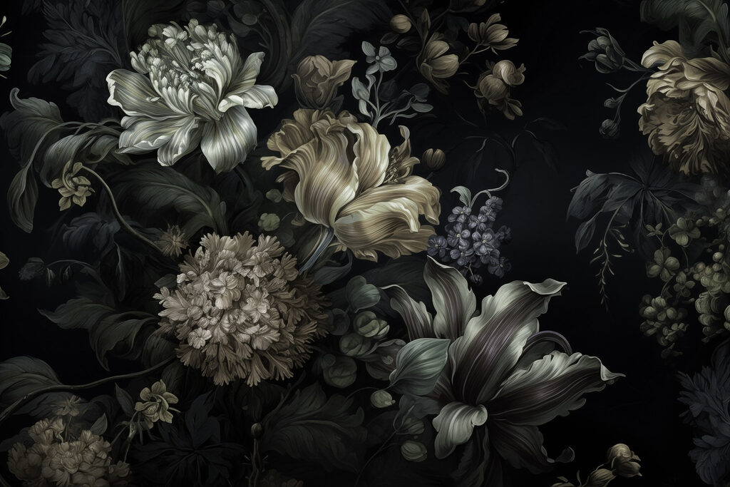Painting of flowers on a black background Painting of flowers on a black background