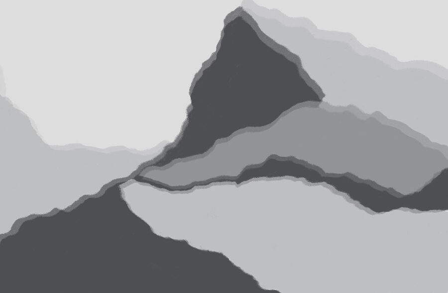 Grey and white image of a mountain Grey and white image of a mountain