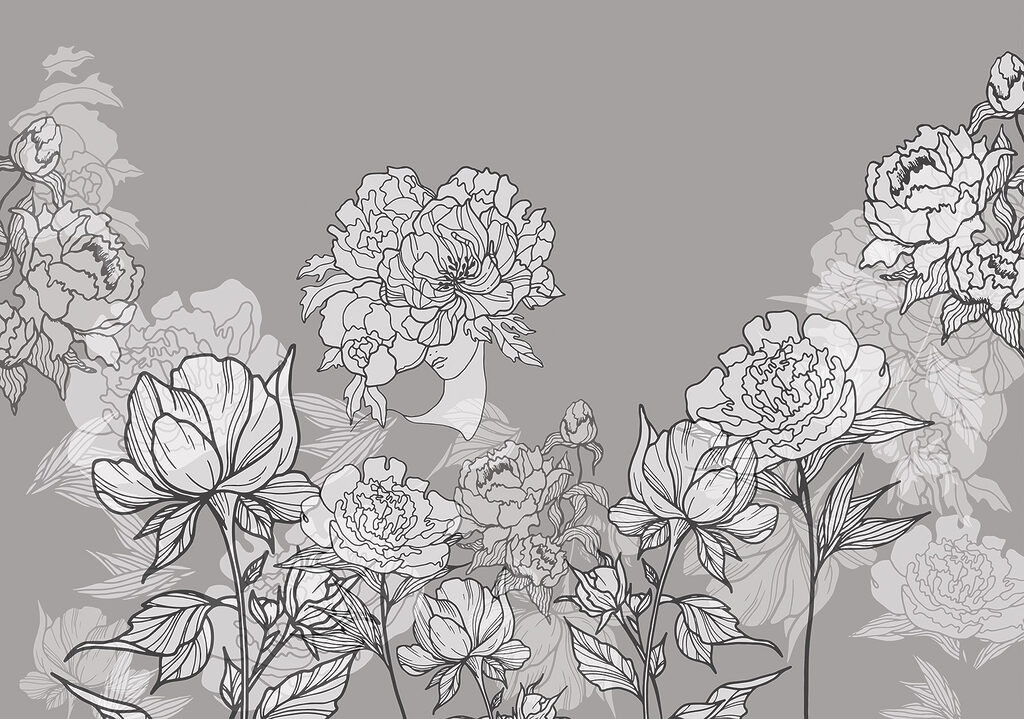 Line of flowers on a gray background Line of flowers on a gray background