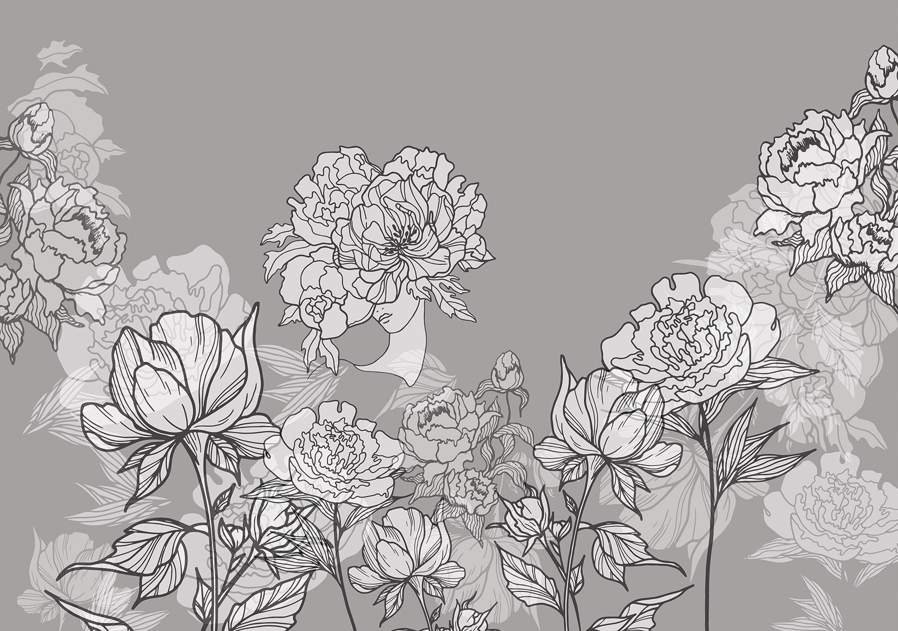 Line of flowers on a gray background