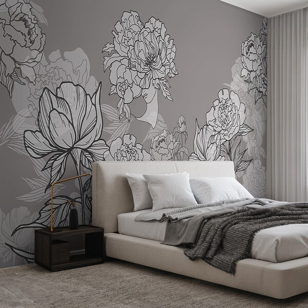 Line of flowers on a gray background Line of flowers on a gray background