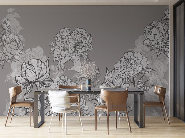 Line of flowers on a gray background Line of flowers on a gray background