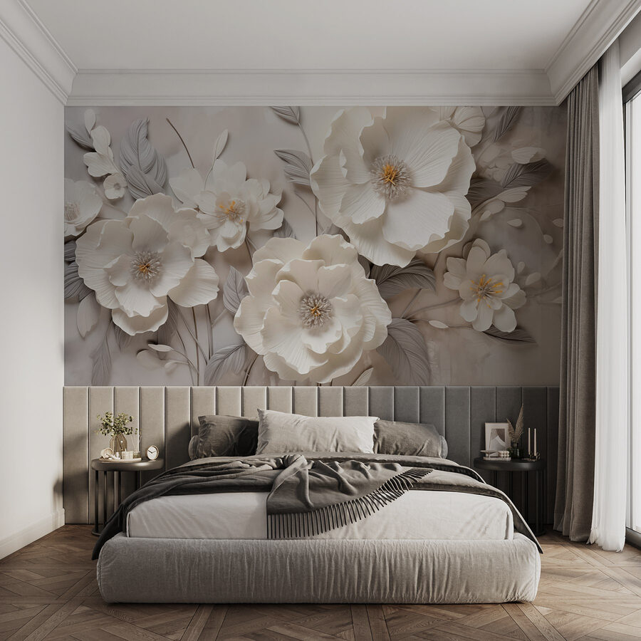 White flowers on a wall