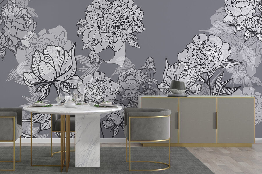 Group of flowers on a gray background Group of flowers on a gray background