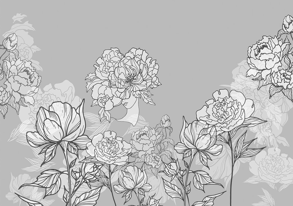 Line of flowers on a gray background Line of flowers on a gray background