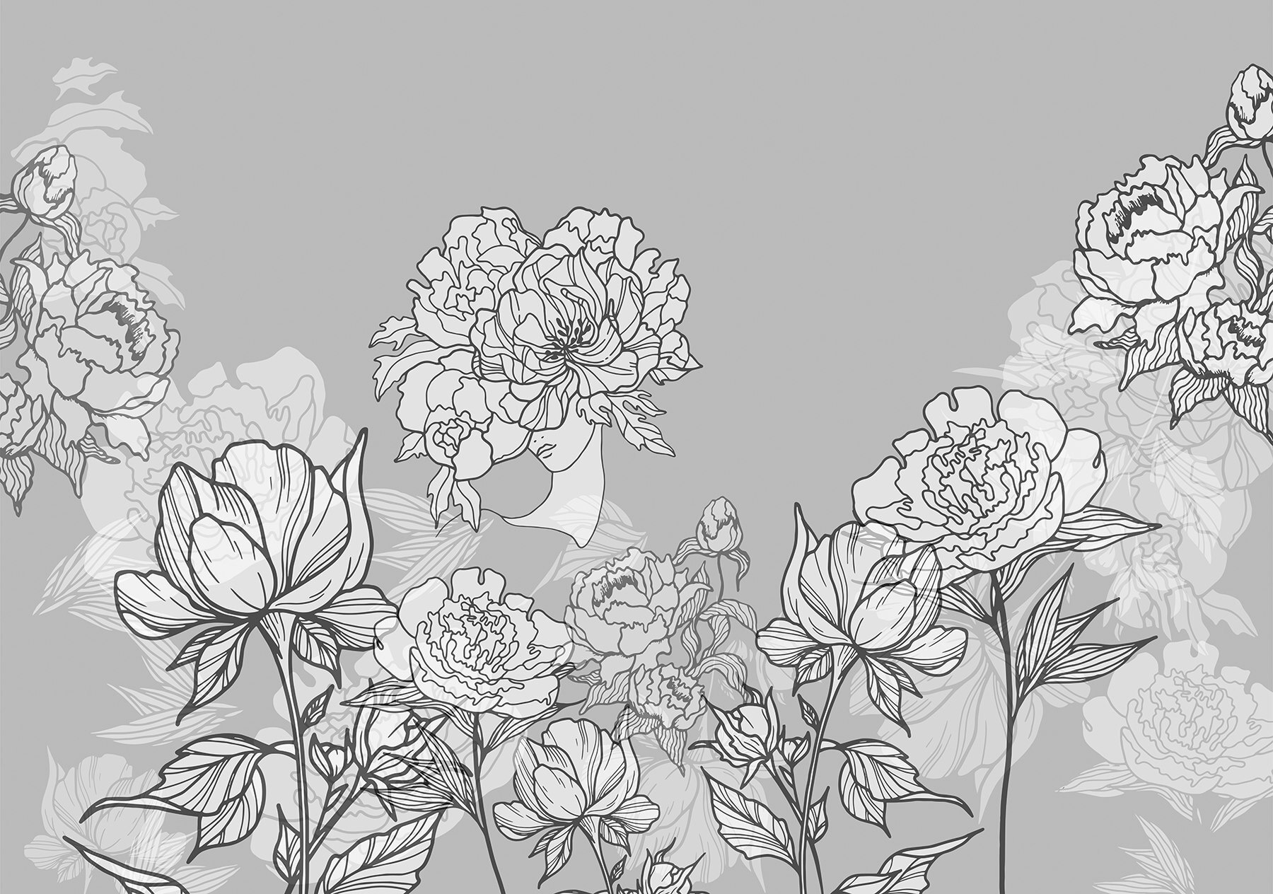 Line of flowers on a gray background