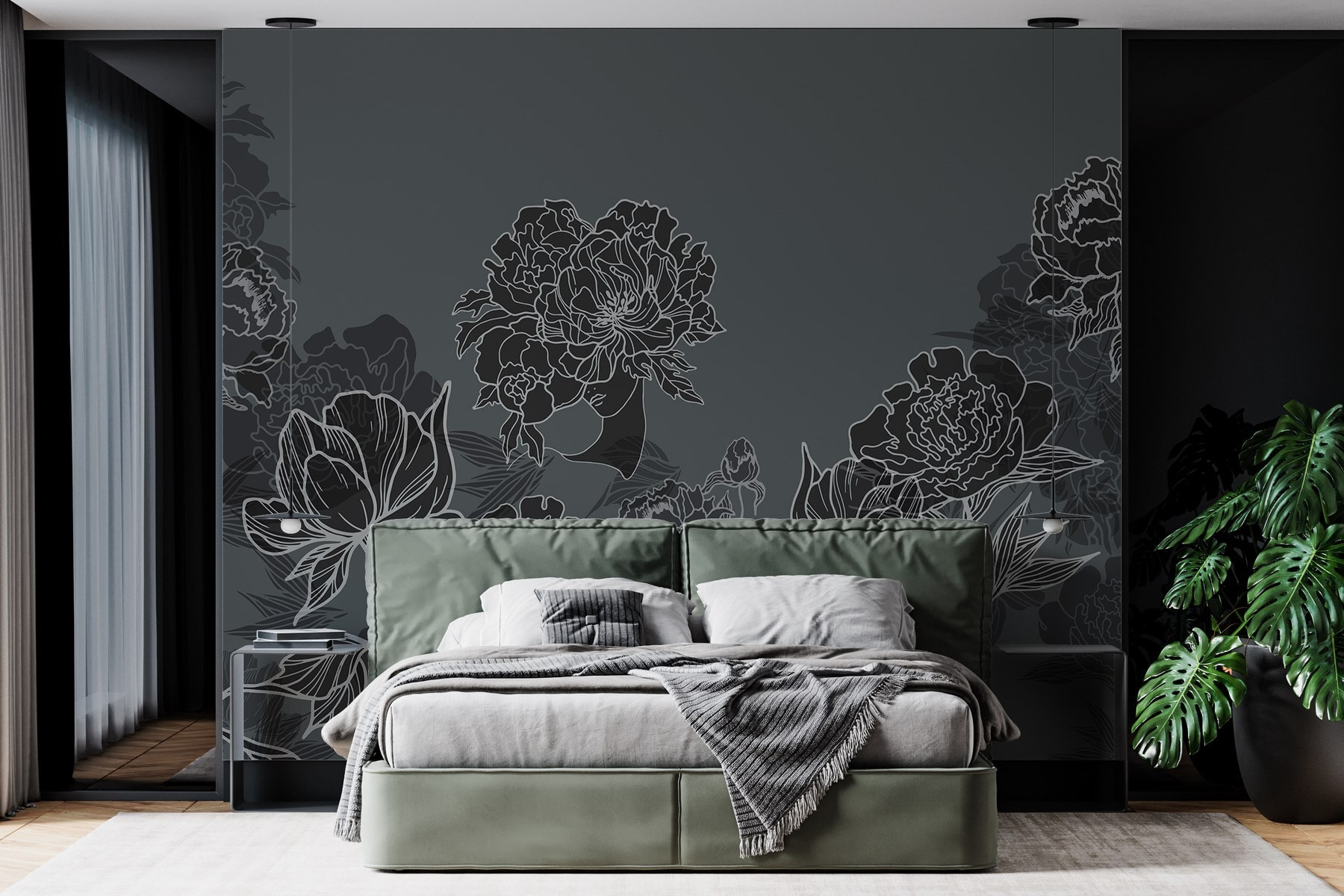 Group of flowers on a gray background