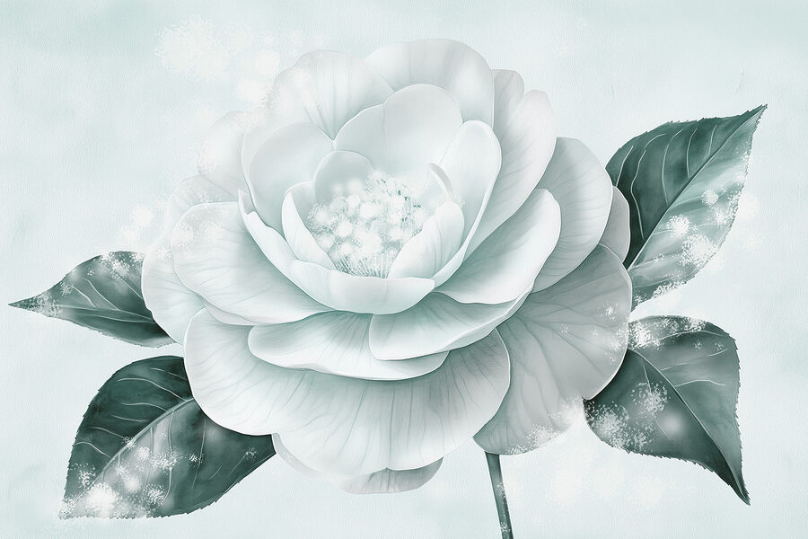 White flower with green leaves White flower with green leaves