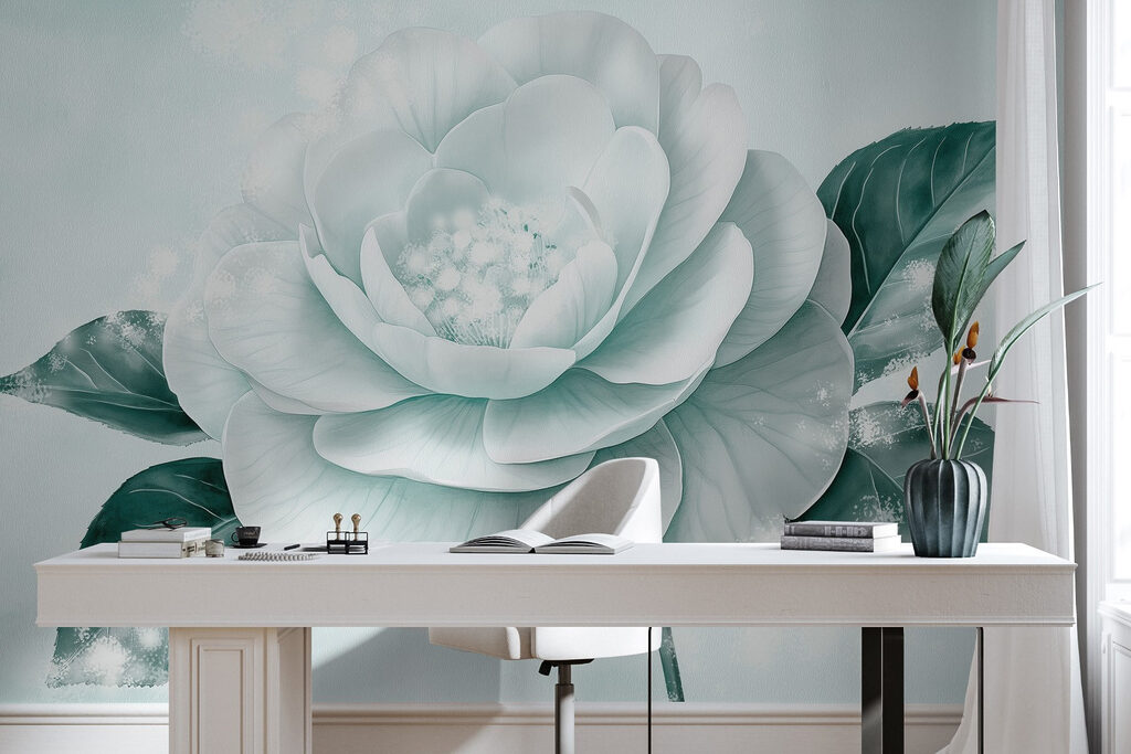 White flower with green leaves