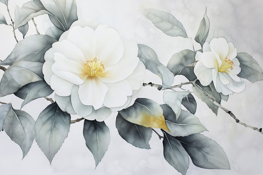 White flower with green leaves