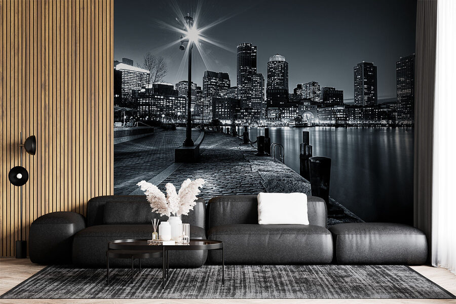 Wall murals A city skyline with lights on the water - Image 4