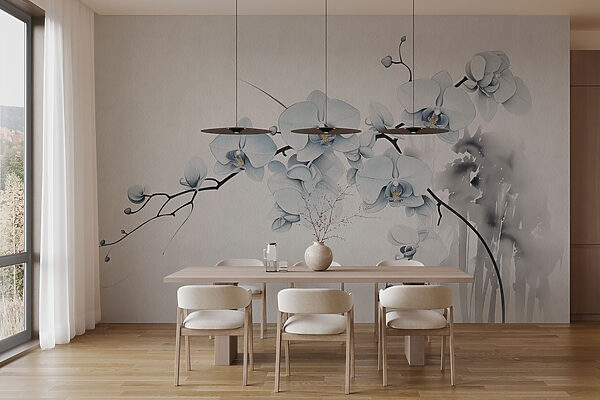 Painting of a branch with white flowers Painting of a branch with white flowers