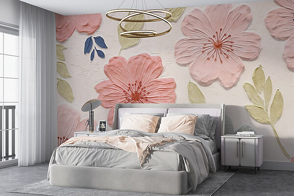 Wall murals Wall with flowers and leaves (SKU: w03797) Wall murals Wall murals Wall with flowers and leaves (SKU: w03797)