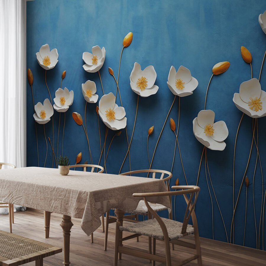 Group of white flowers on a blue background Group of white flowers on a blue background