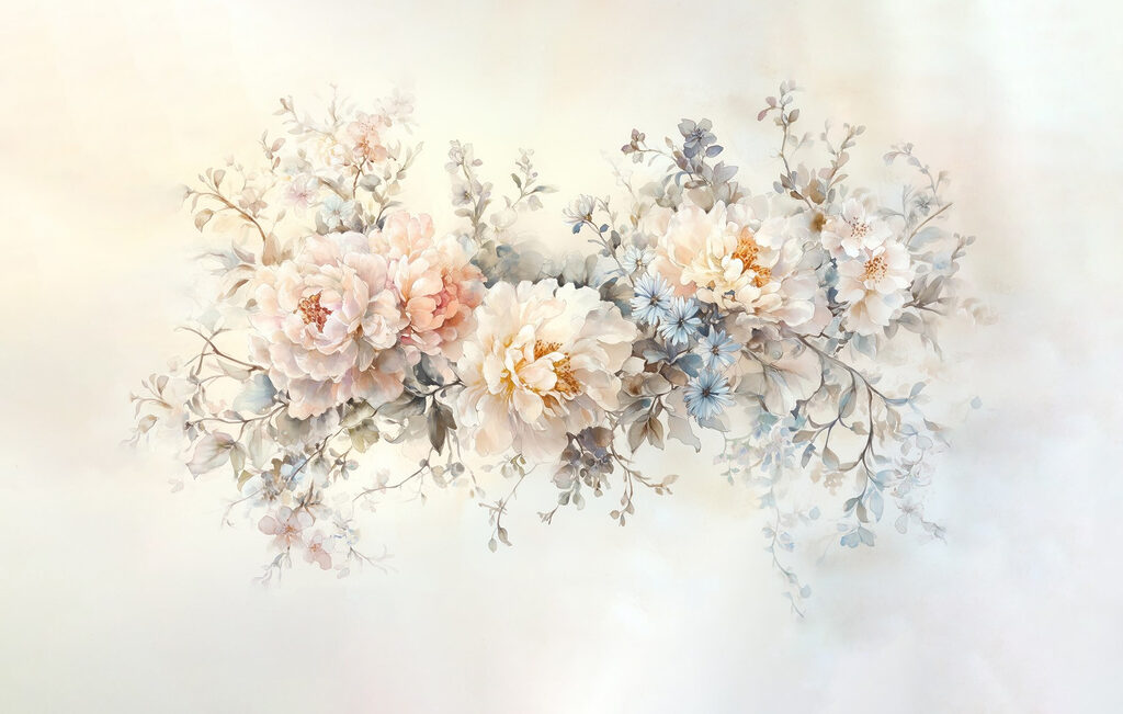 Painting of flowers on a white surface Painting of flowers on a white surface