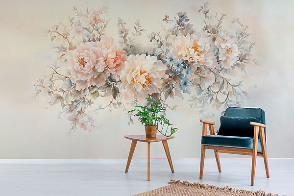 Painting of flowers on a white surface Painting of flowers on a white surface