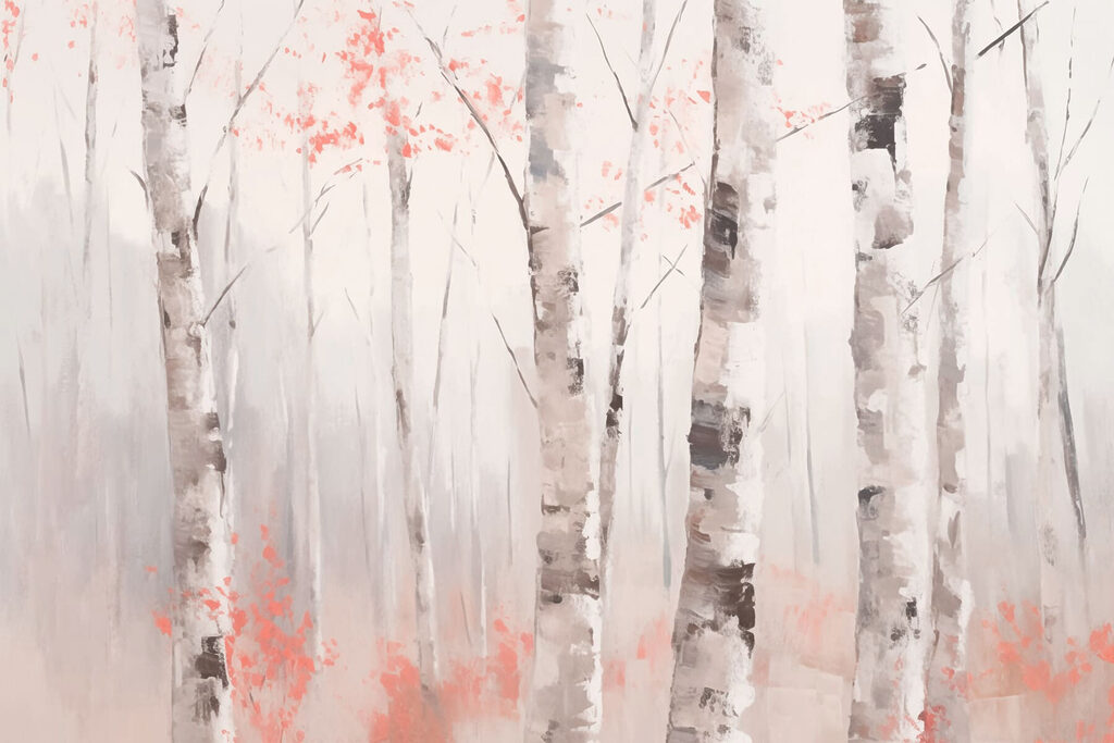 Painting of trees with pink leaves Painting of trees with pink leaves