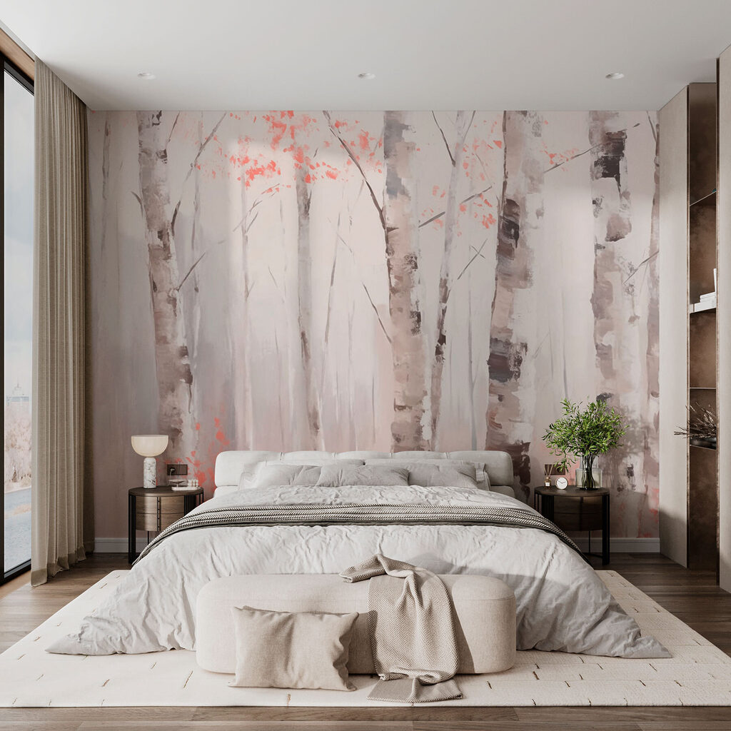 Painting of trees with pink leaves Painting of trees with pink leaves