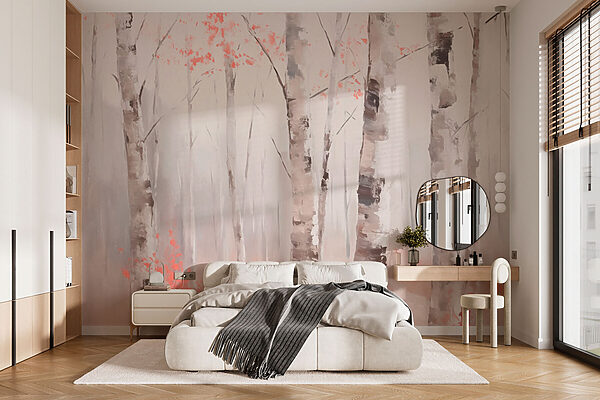 Painting of trees with pink leaves Painting of trees with pink leaves