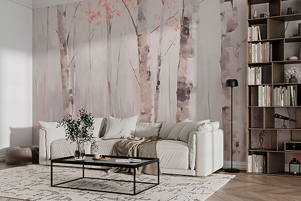 Painting of trees with pink leaves Painting of trees with pink leaves