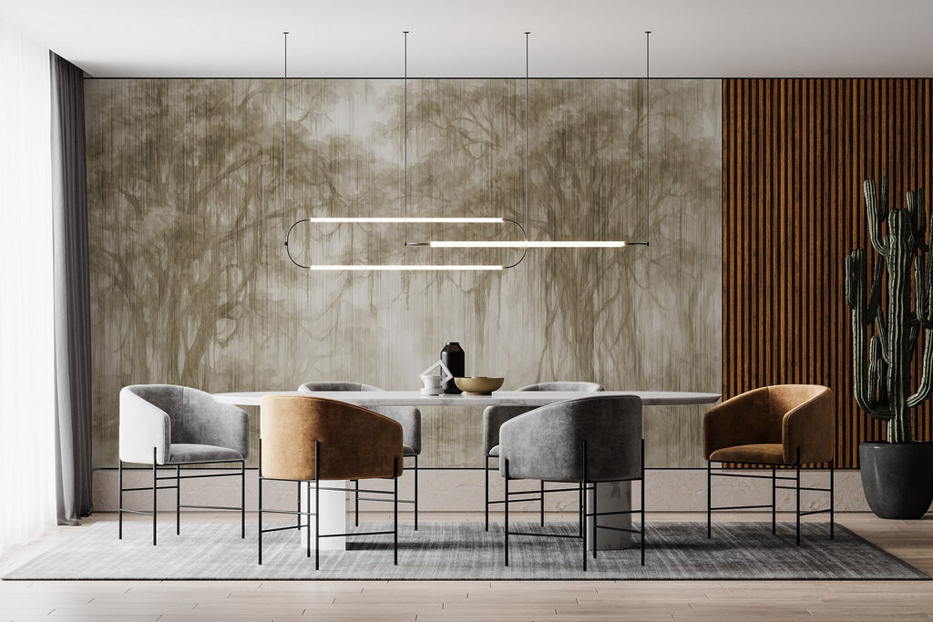 Group of trees in a foggy forest Group of trees in a foggy forest