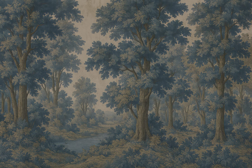 Painting of trees and a river