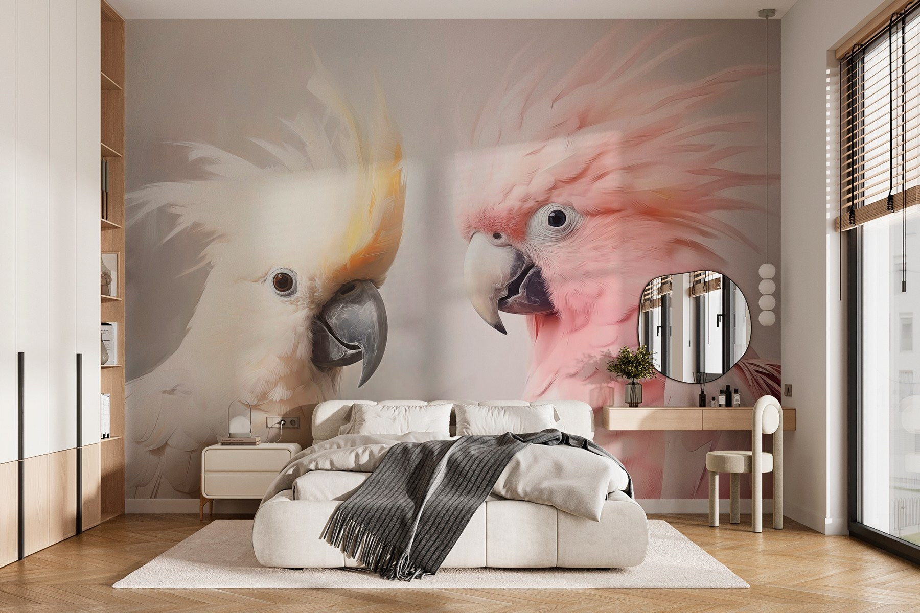 Elegant birds in soft colors.
