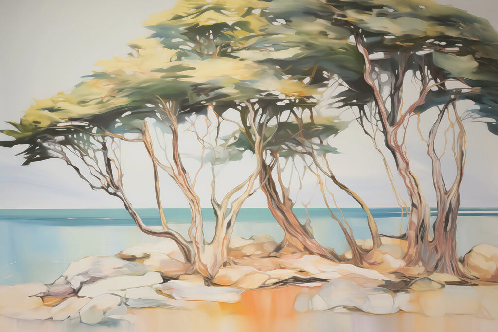 Group of trees on a rocky island Group of trees on a rocky island