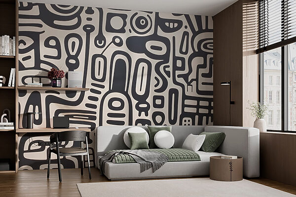 Wall murals Black and white pattern on a white surface (SKU: w03834) Wall murals Wall murals Black and white pattern on a white surface (SKU: w03834)