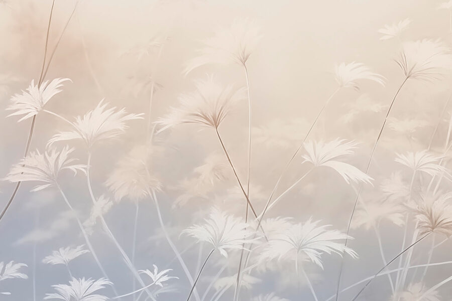 White flowers in a foggy environment