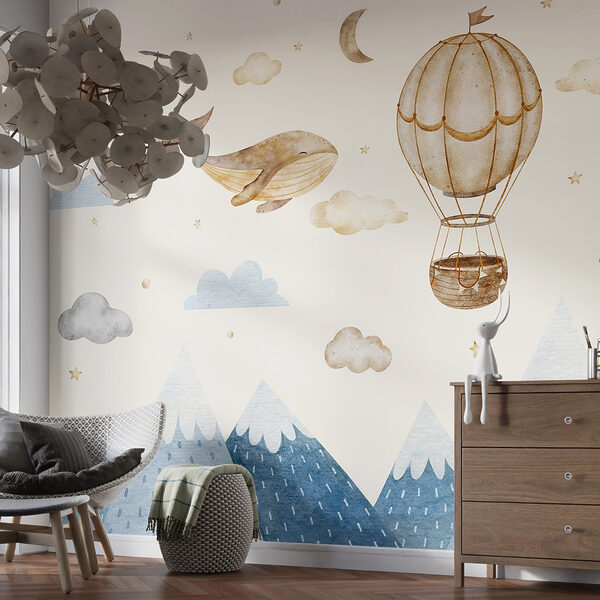 Whale and hot air balloon in the sky Wall murals Whale and hot air balloon in the sky